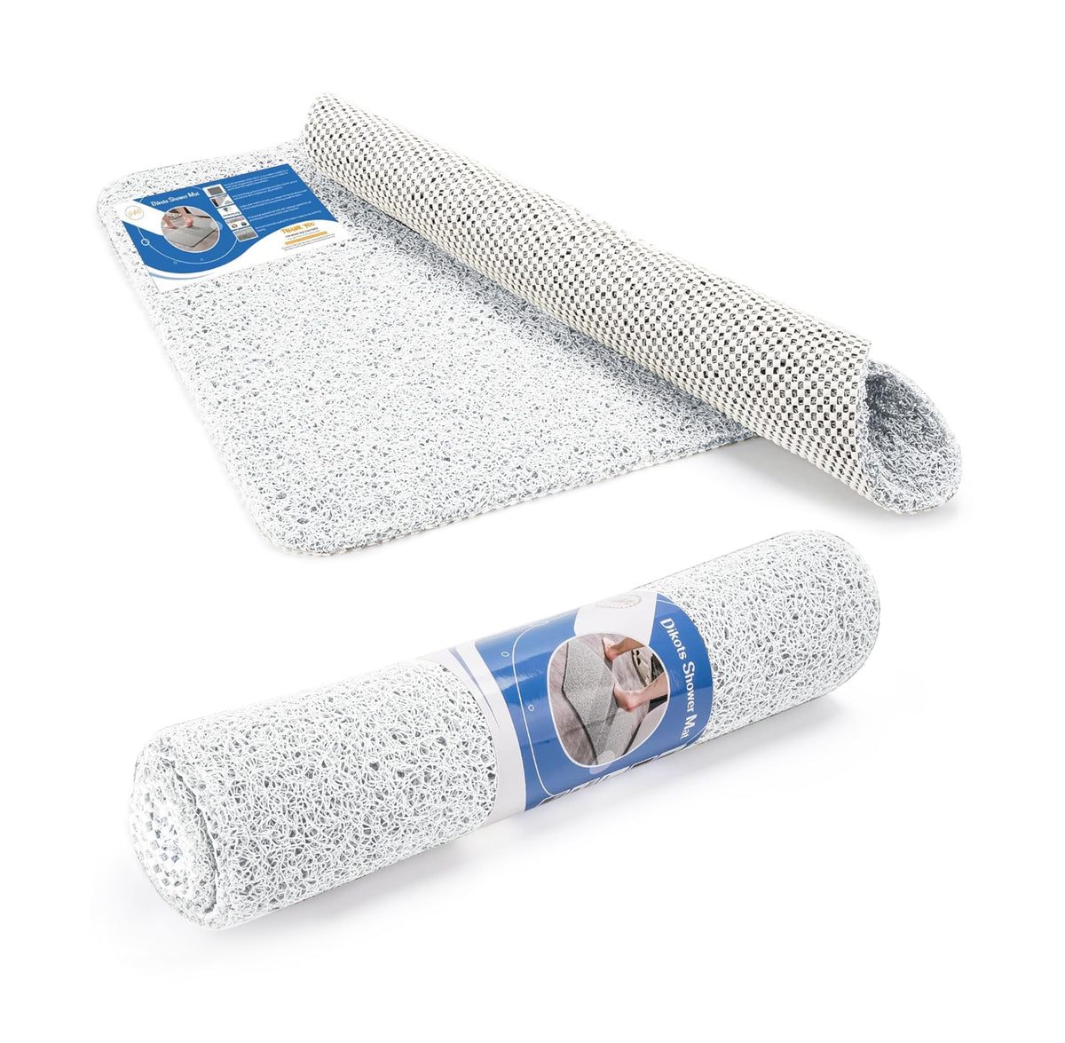 Dikots Soft Shower Mat non slip anti mould 60 x 40 cm - White Loofah style PVC mat for inside shower