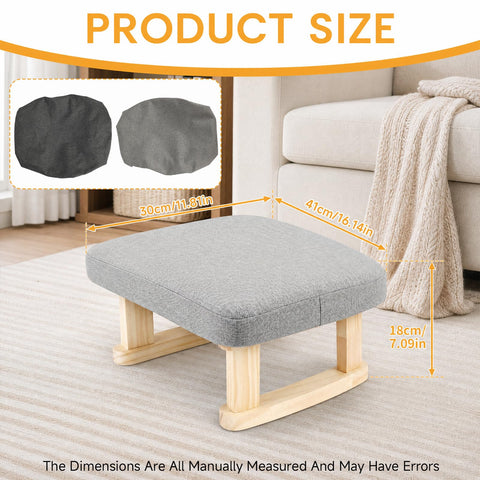 Foot Stool with 2 Linen Removable Cover, Solid Wooden, 18cm, Thickened