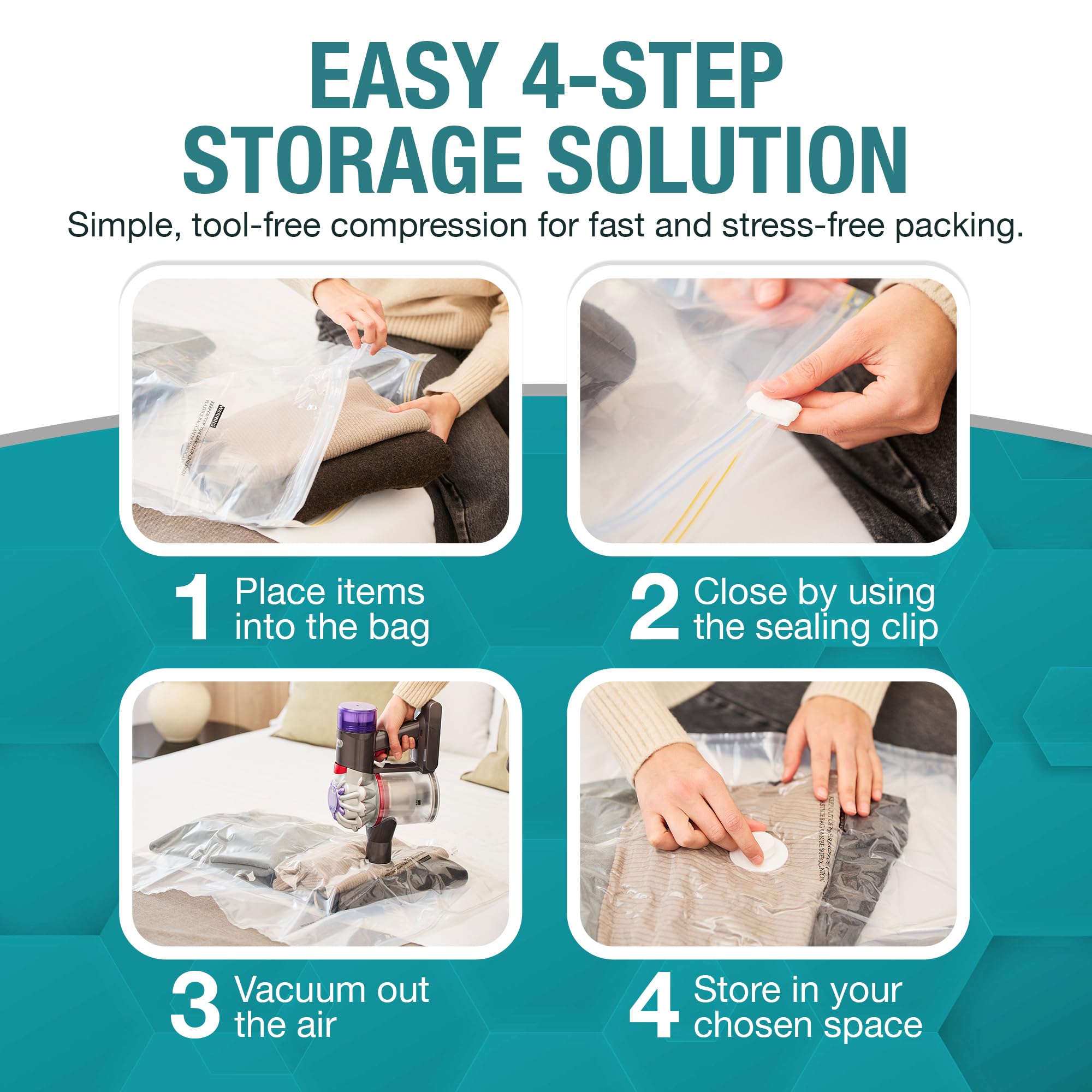 GILLKIR Vacuum Storage Bags - Assorted 6-Pack Including 3 Large & 3 Medium Compression Vacuum Bags for Clothes, Bedding - Durable