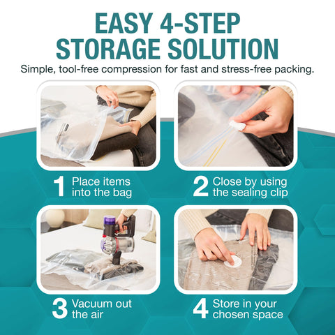 GILLKIR Vacuum Storage Bags - Assorted 6-Pack Including 3 Large & 3 Medium Compression Vacuum Bags for Clothes, Bedding - Durable