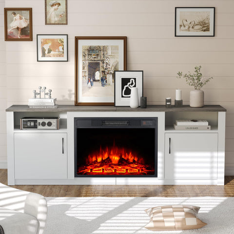 M.C.Haus 157cmW TV Stand 23" Electric Fireplace Modern Entertainment Centre with Realistic 3D Flame Effect, Overheat Protection & Remote Control
