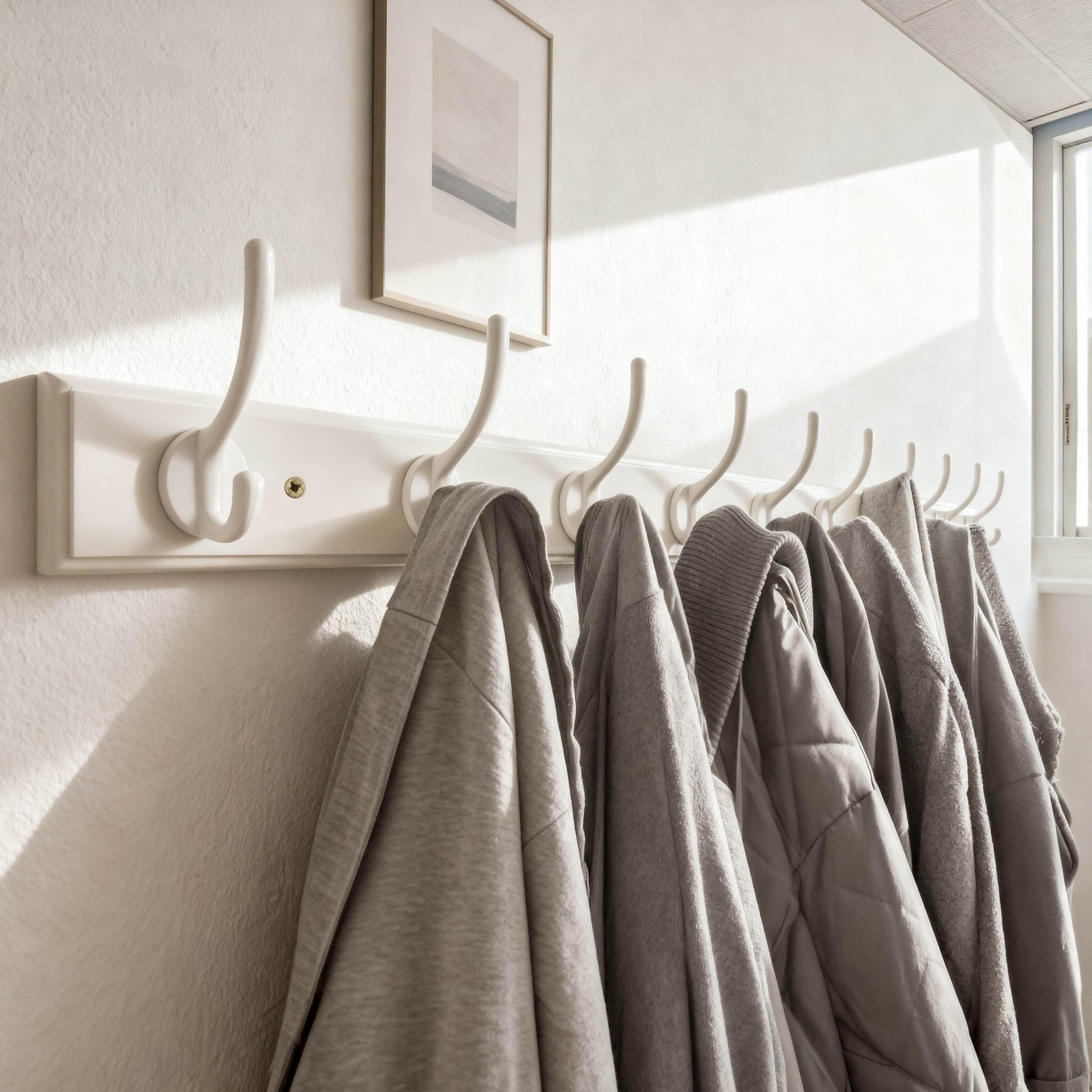 WEBI Coat Rack Wall Mounted,10 Hooks,97cm Long Wall Coat Hanger,Coat Hooks Wall Mounted for Hanging Coats,Clothes,Jacket,White,2 Packs