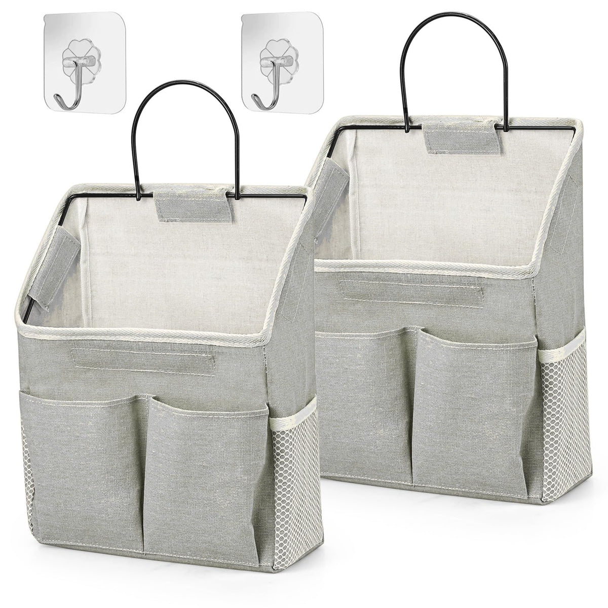Set of 2 Waterproof Hanging Storage Organizers - Linen - Foldable - With Pockets - For Nursery, Bathroom, Bedroom, Office, RV - Grey