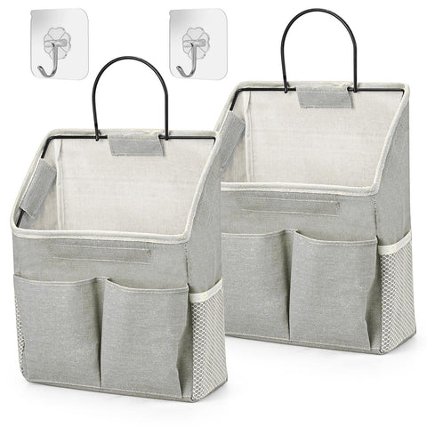 Set of 2 Waterproof Hanging Storage Organizers - Linen - Foldable - With Pockets - For Nursery, Bathroom, Bedroom, Office, RV - Grey