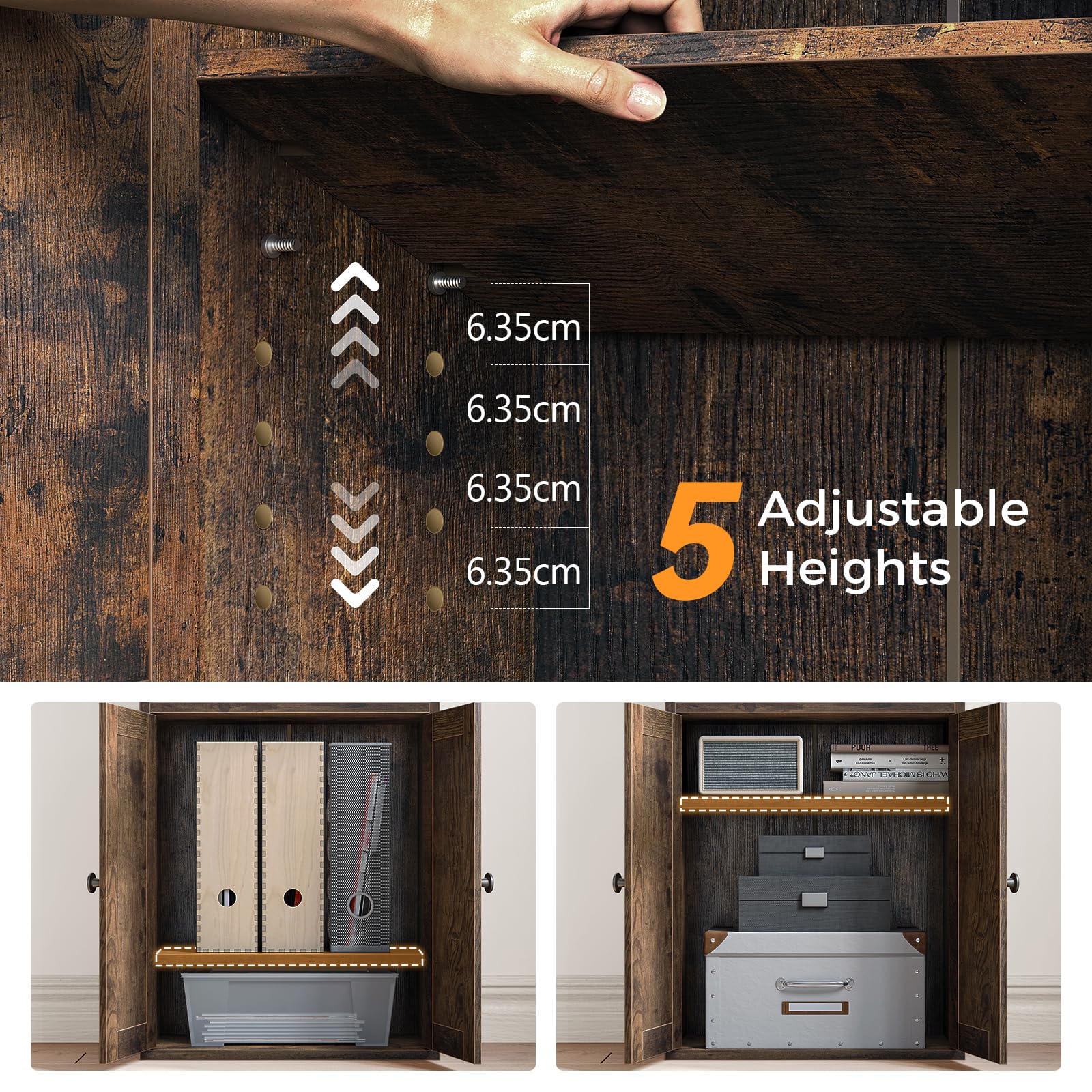 Coleshome 5-Tier Bookcase With Doors and Drawer, 48 x 24 x 164.2 cm, Brown