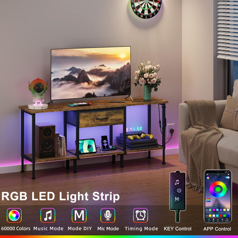 OYRREU TV Stand Cabinet LED for 55 50 Inch, TV Unit with Socket, USB Slots