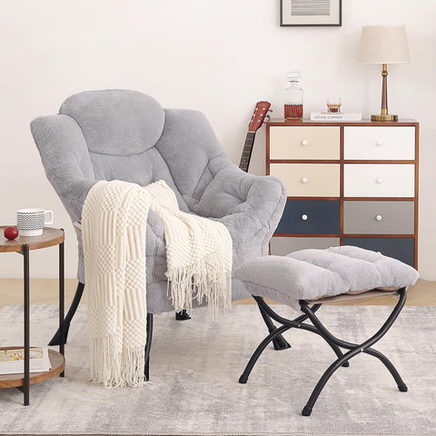 YOTATING Comfy Armchair with Footstool, Lazy Chair with Ottoman Leisure Accent Chair Relax Lounge Chair with Armrests & Side Pocket for Living Room