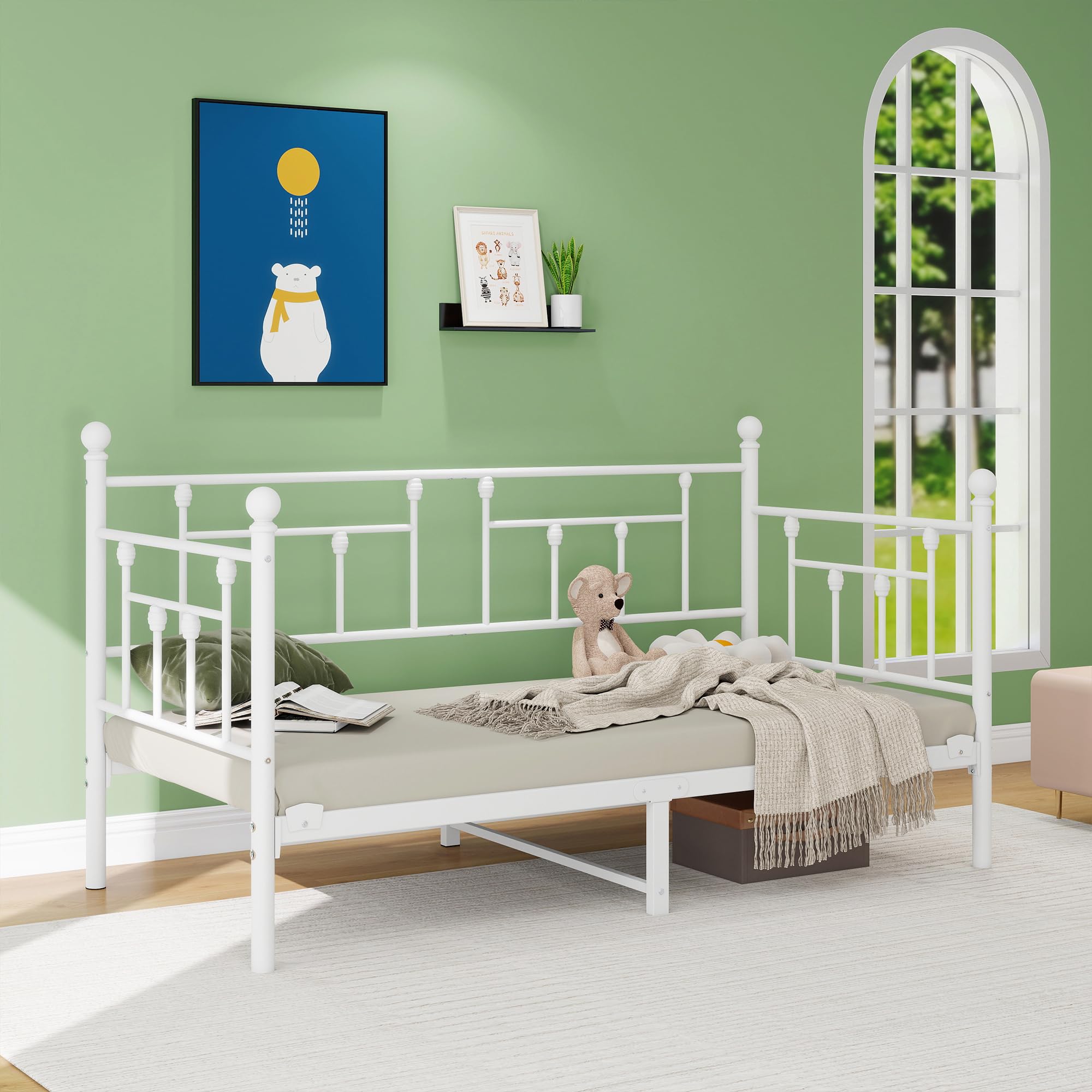 VERFARM 3ft Single Metal Daybed Frame, Premium Steel Slat Support Sofa Bed Frame Single Size, Strong Mattress Foundation, No Box Spring Needed