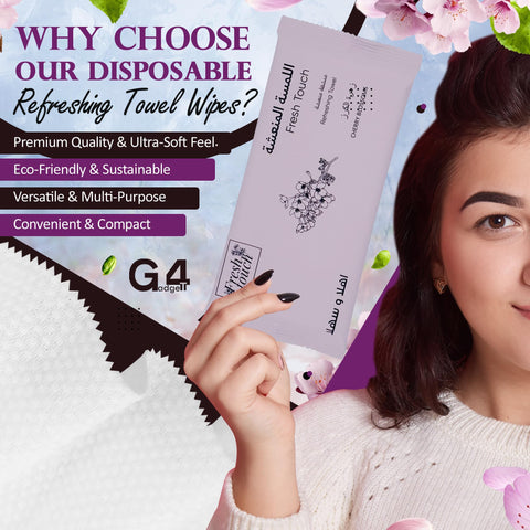 G4GADGET Luxury Disposable Refreshing Towel Wipes 6 Pack - Cherry Blossom Scent | 25cm x 25cm Towels for Hands & Face | Hot & Cold Use