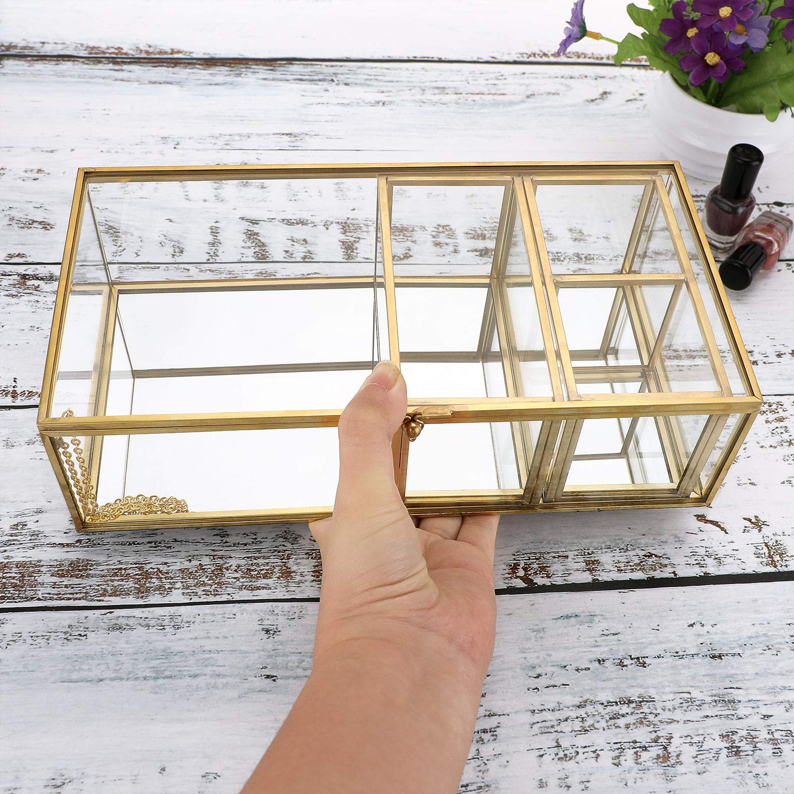 SUMTree Gold Glass Desktop Storage Box Jewelry Box 3 Glass Makeup Organizer