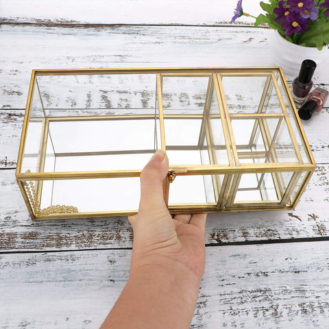 SUMTree Gold Glass Desktop Storage Box Jewelry Box 3 Glass Makeup Organizer