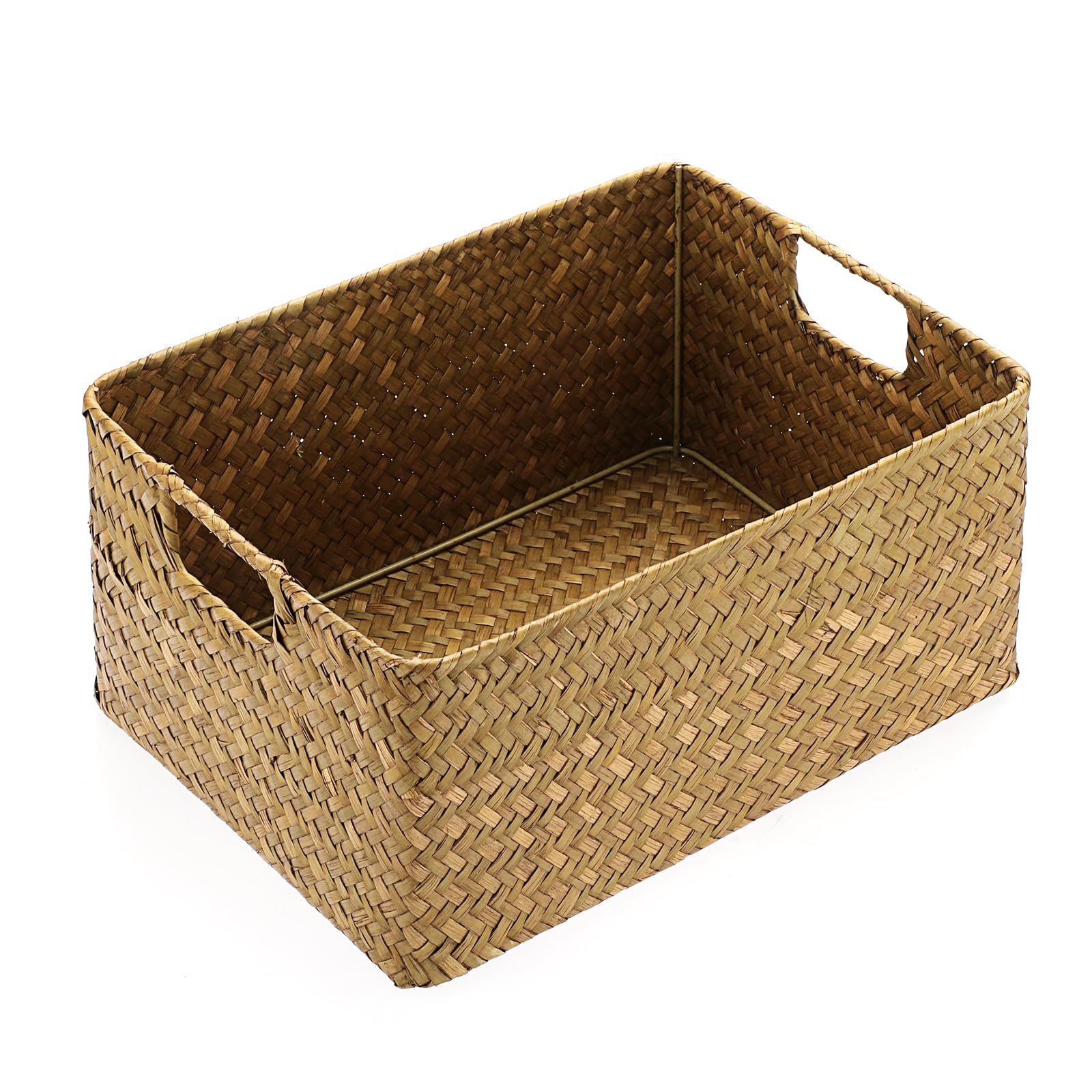 IGNPION Seagrass Storage Opened Basket - Living Room Decorative Woven Wicker Towel Organizer - Rectangular Bathroom Storage Box - Multipurpose Hamper
