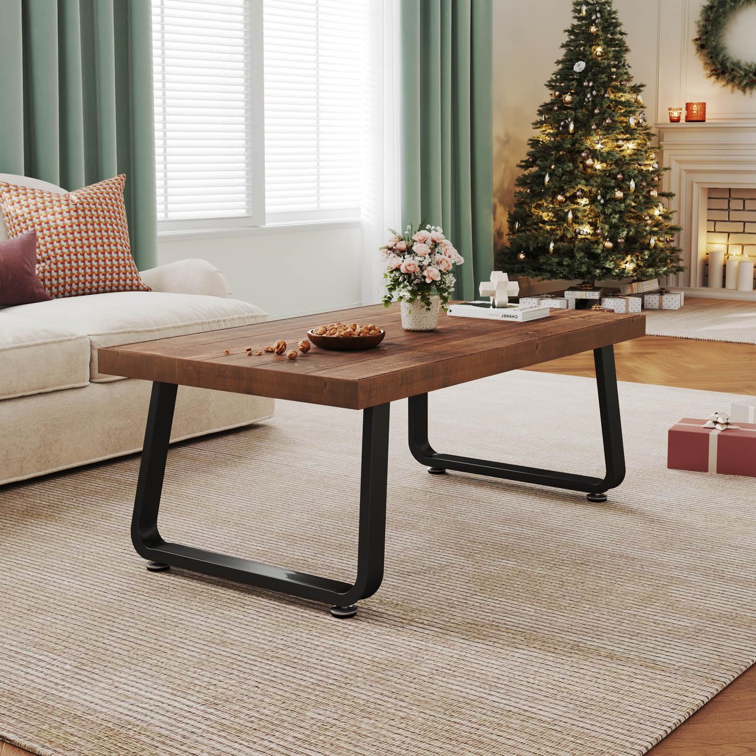 IBF Rustic Solid Wood Coffee Table, Living Room Real Wood Tea Table, 100CM