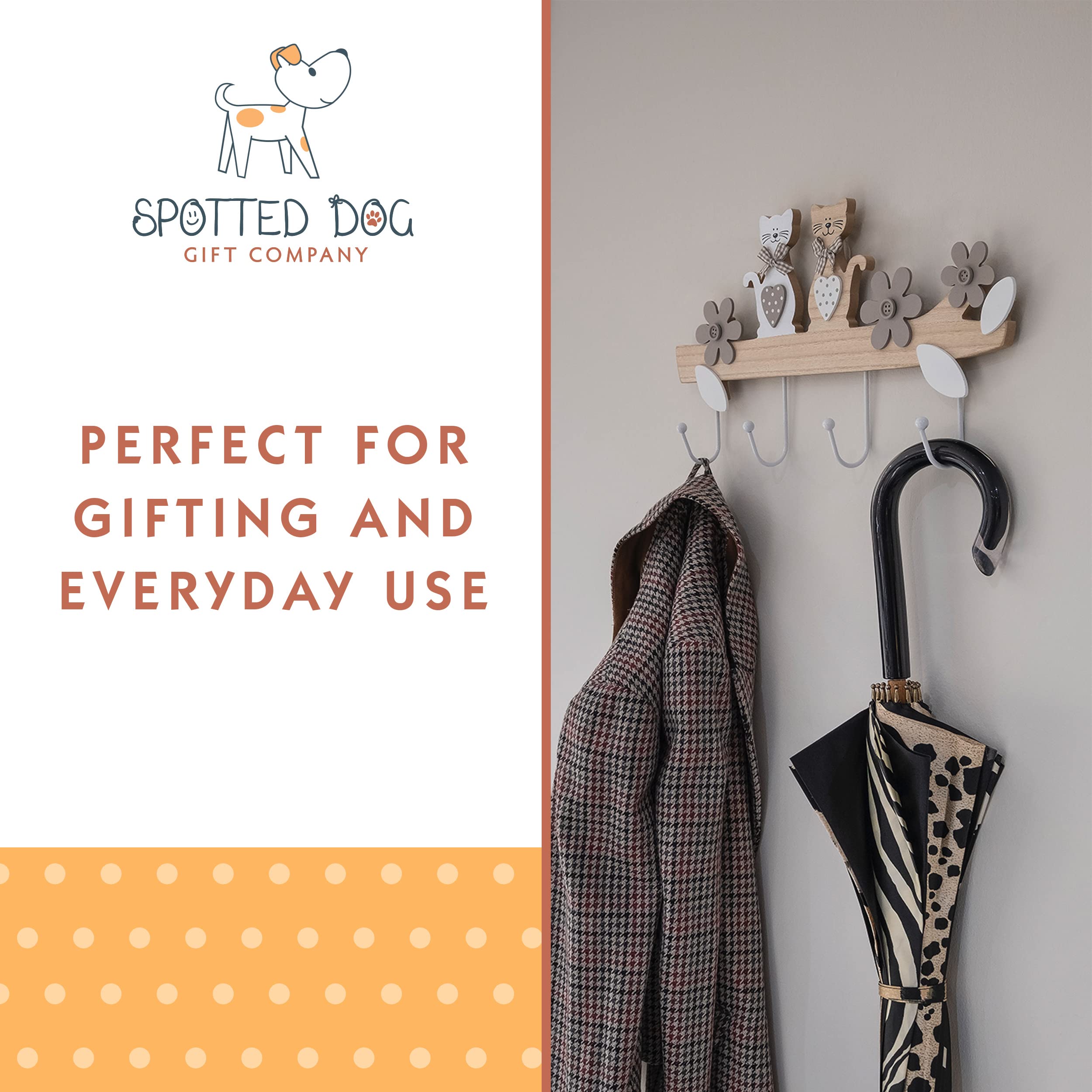 SPOTTED DOG GIFT COMPANY Coat Hooks Wall Mounted Coat Rack, Decorative Wooden 3 Hook Wall Hanger for Clothes Keys