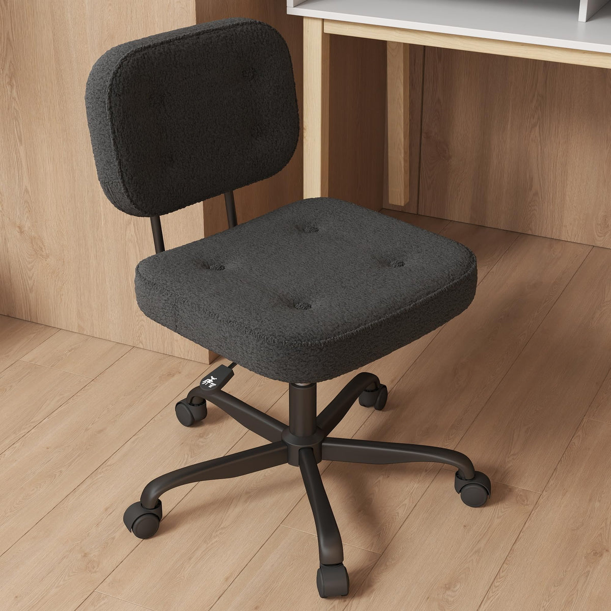 AnyGod Armless Desk Chair, Adjustable Swivel Task Seat, Black Teddy-Fleece