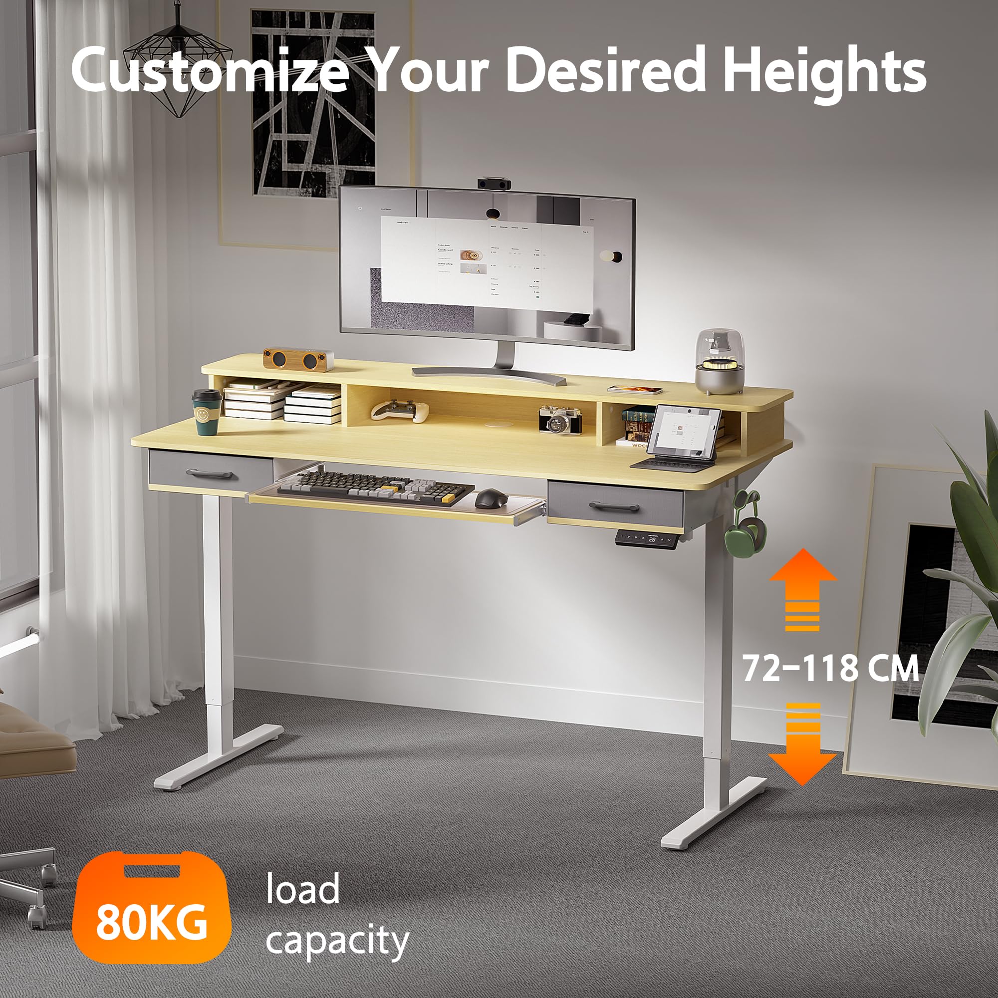 WALKINGDESK Electric Standing Desk with Keyboard Tray, 140 x 60 cm