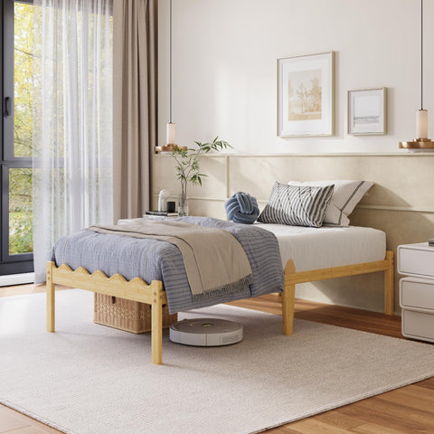Hunlostten Wooden Single Bed Frame - Modern Bamboo Wood Style Bed Frame with Headboard and Footboard Underbed Storage Slats Support Easy to Install