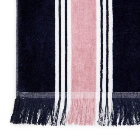 Christy College Beach Towel | 500 GSM | Sand Free | 100% Cotton | Yarn-dyed striped beach towel | Quick Dry Towelling Rear | 100cm x 180cm | Navy Blue