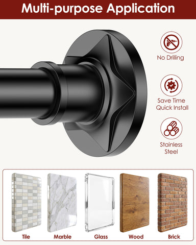 Shower Curtain Pole, Extendable No-Drill Tension Rod, Shower Pole & Curtain Set - Telescopic Shower Rail, 76-278cm, Rustproof Non-Slip