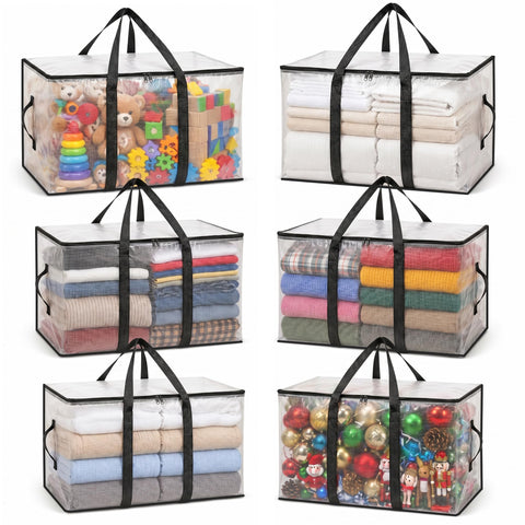 CLIMAIRA Extra Large Clear Storage Bags | 6 Pack 95L Heavy Duty Moving & Packaging Bags | Water Resistant, Double Zip & Handles for Bedding, Clothes