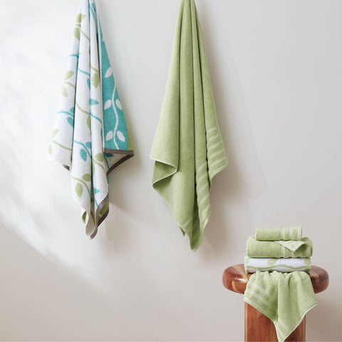 Pacific Coast Textiles 6 Pc Yarn Dyed Towel Organic Vines Sage Green, 6-Piece