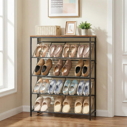 HOOBRO 5-Tier Shoe Rack, Narrow Shoe Rack Holds 12-16 Pairs, Industrial Shoe Organizer with Adjustable Feet & Anti-Tip Kit for Hallway, Bedroom