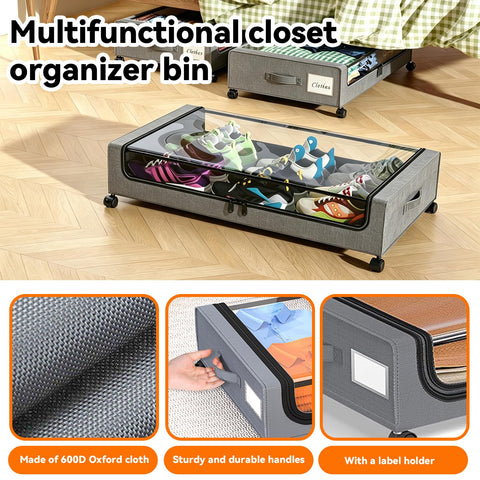 UTJEFVS 2 Pack Under Bed Storage With Wheels, 50L