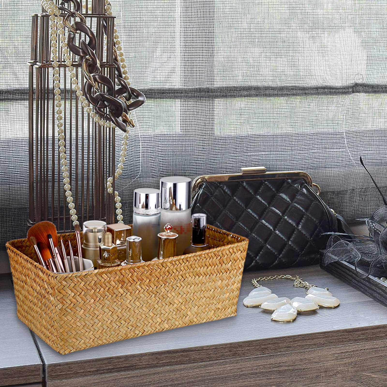SUMTree Set of 2 Natural Seagrass Nesting Baskets (Caramel, Large)