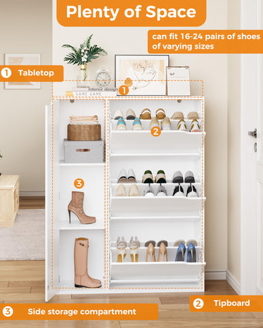 IRONCK Shoe Storage Cabinet Cupboard, 3 Flip Drawers, Shoe Rack Cabinet Hallway with Boot Cabinet, Free Standing Wooden Shoe Storage Organiser Unit