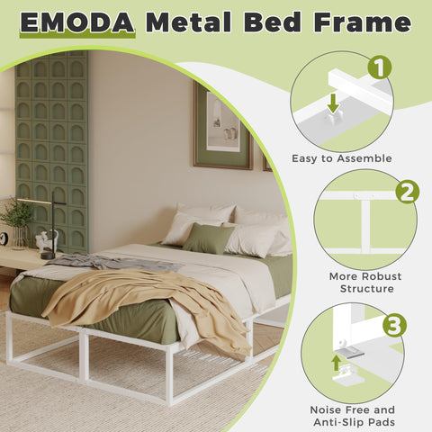 EMODA Metal Bed Frame 120 x 200cm with Steel Slats Support, White