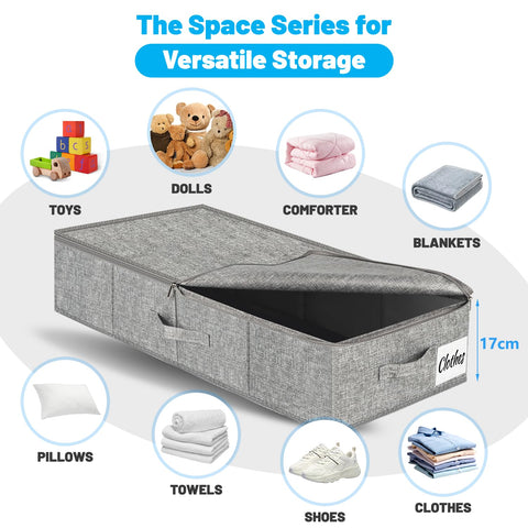 Under Bed Storage Box with Lid 2 Pack, Low Profile Foldable Underbed Clothes Organiser Under Sofa and Cot