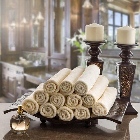 Creative Scents Extra-Absorbent Towels, 100% Cotton Velour Cream Towel, with Scallop Lace Trim - 4 Piece Towel Set, Fingertip Towel 11 by 18-Inch