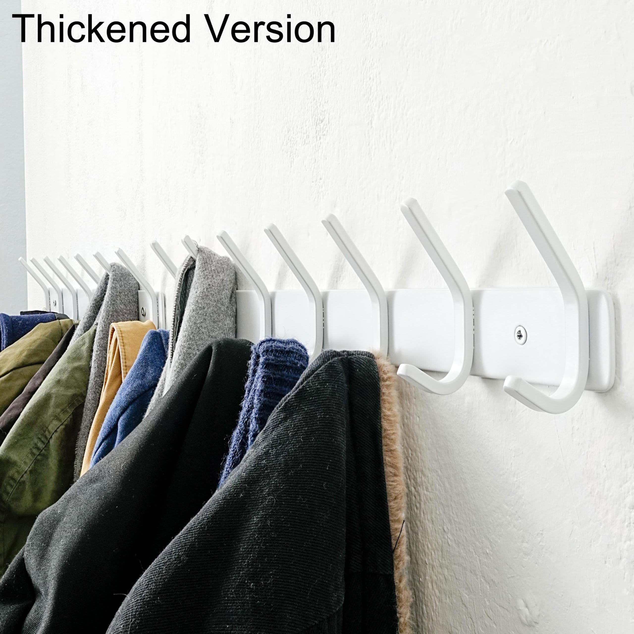 HONSKY Wall Mounted Coat Rack Heavy Duty, 7-Double Hook Metal Towel Rack, Coat Hanger for Entryway, Bathroom, Bedroom, White