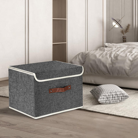 TYEERS Collapsible Storage Box with Lid, Fabric Storage Box for Clothes, Wardrobe Storage, 38x25x25 cm, Set of 5, Black
