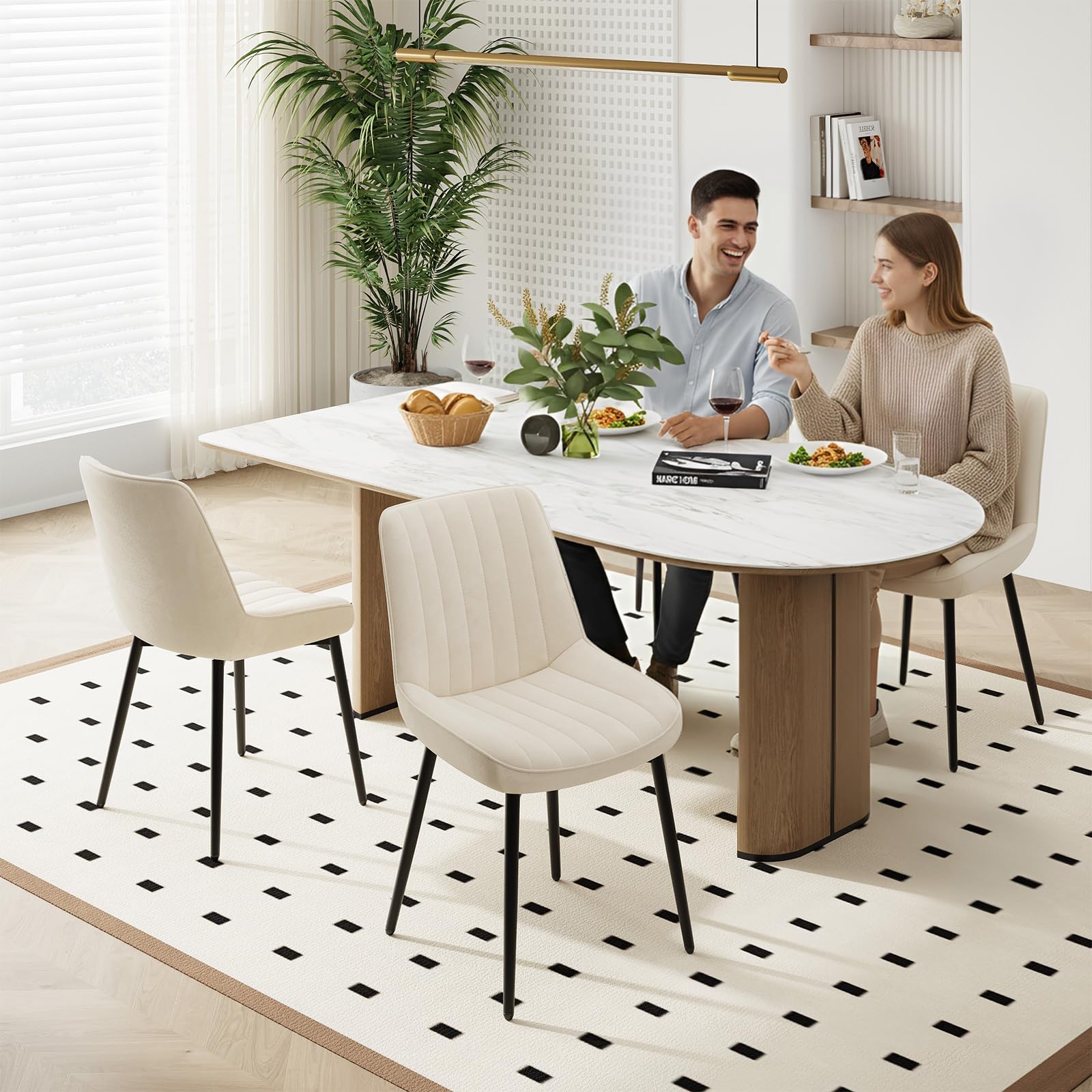COLAMY Velvet Dining Chairs Set of 4, Velvet Chairs for Dining Room with Metal Legs and Thick Seat Cushion