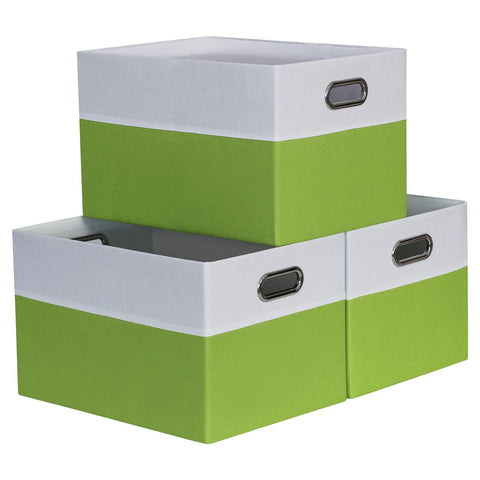 BinWhiz 3 Pack Clothing Storage Bins, Rectangle Large Storage Baskets with Metal Handle, Collapsible Storage Organiser Bins