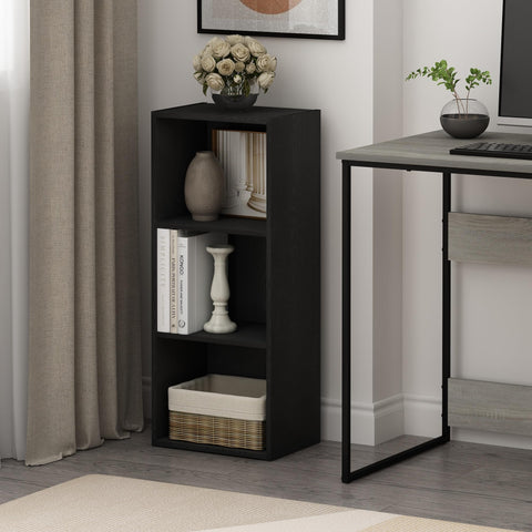 Furinno LUDER Book Shelf, 3-Cube Bookcase, Bookshelf, Open Storage Shelf, 23.6cm x 30.5cm x 80cm, for Home Office, Living Room, Darkwood