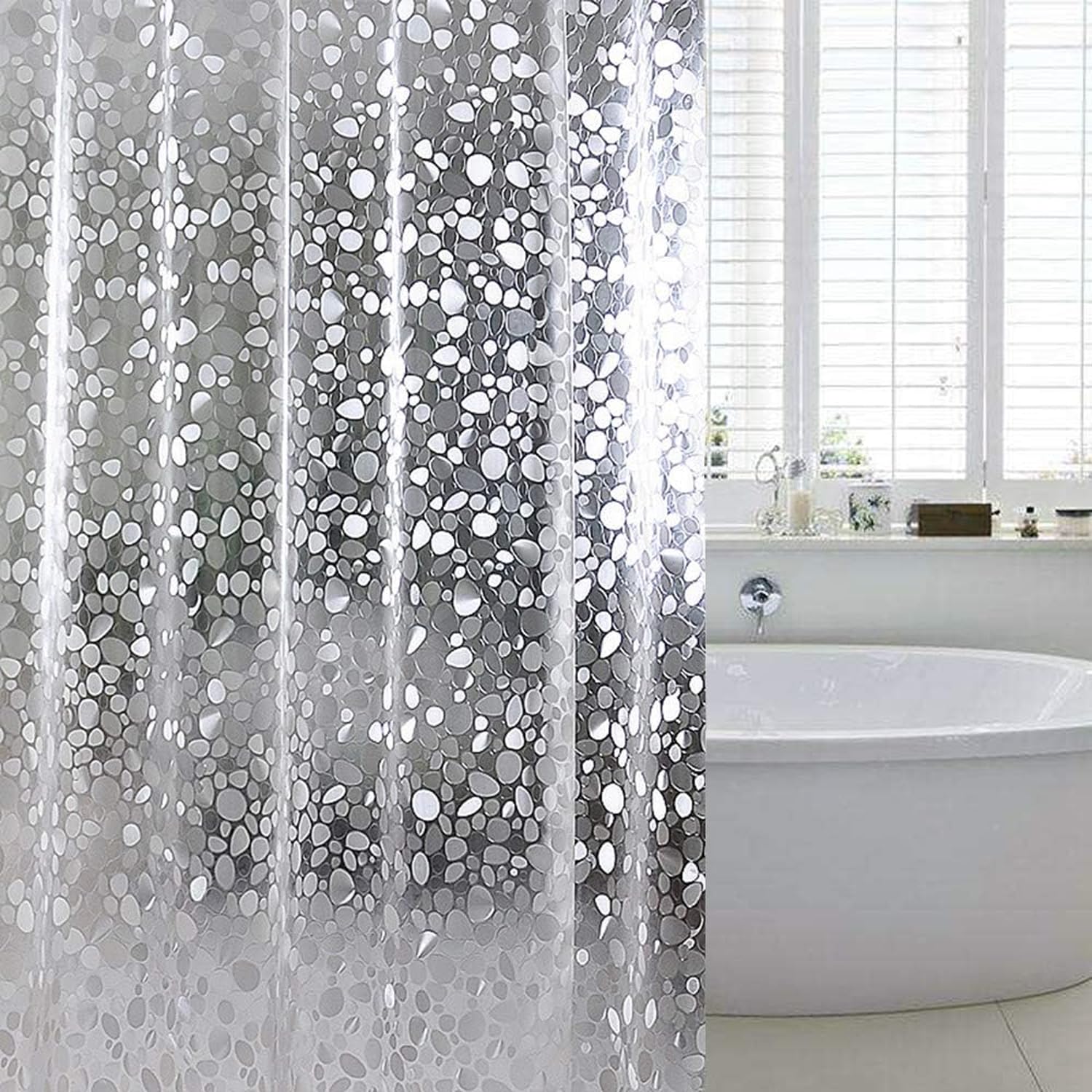 hjwanyin Shower Curtain, Long Shower Curtain Made of Mould PEVA, Stylish and Water Repellent Shower Liner for Bathroom (Cobblestone, 180 * 200cm)