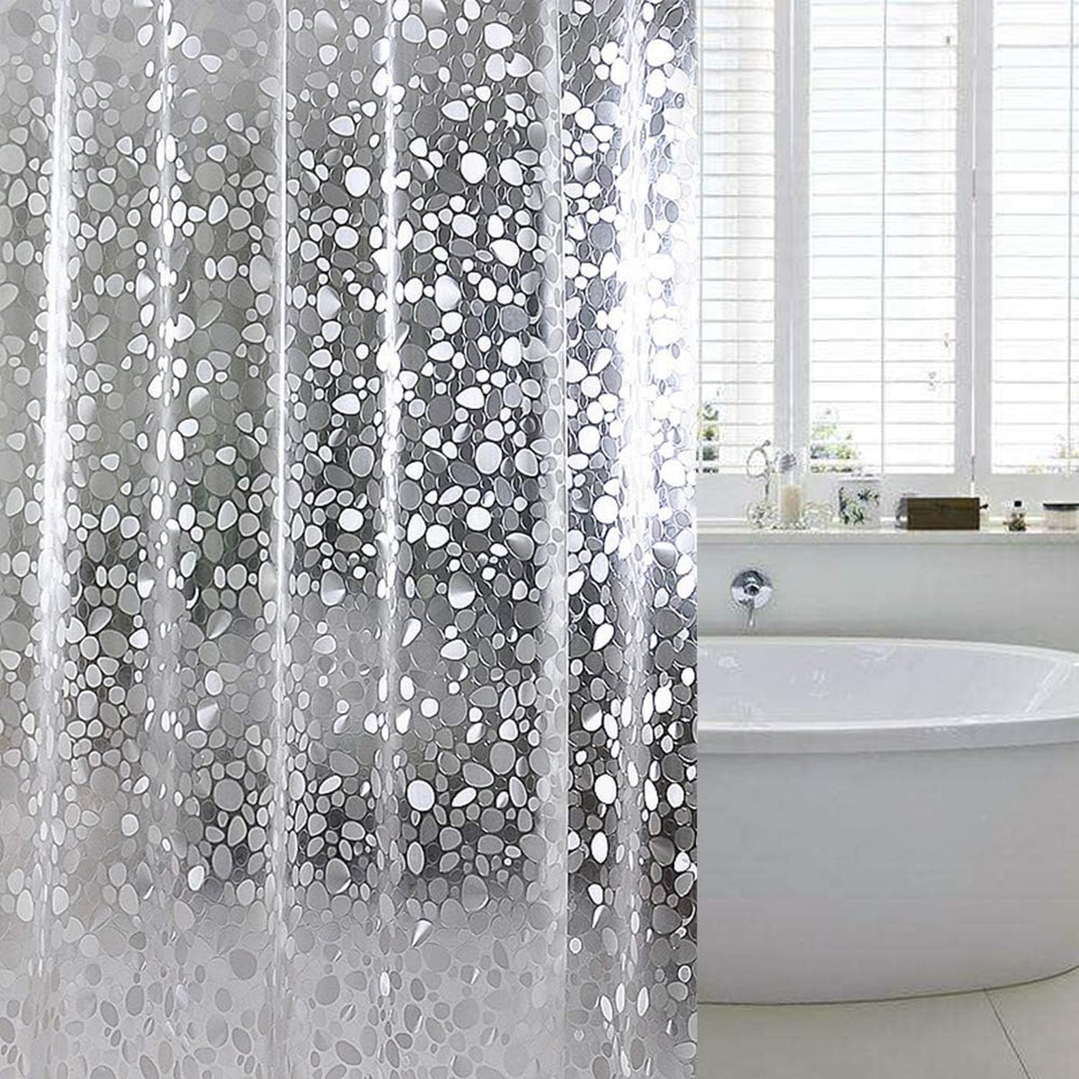 hjwanyin Shower Curtain, Long Shower Curtain Made of Mould PEVA, Stylish and Water Repellent Shower Liner for Bathroom (Cobblestone, 180 * 200cm)