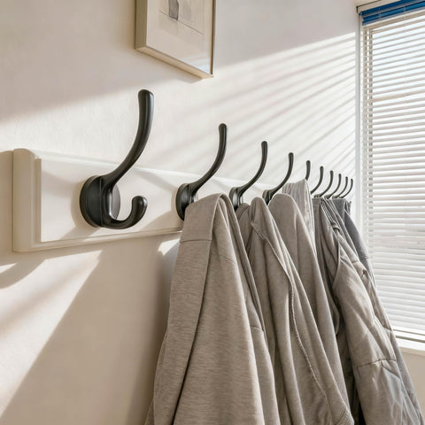 WEBI Coat Rack Wall Mounted,10 Hooks,97cm Long Wall Coat Hanger,Coat Hooks Wall Mounted for Hanging Coats,Clothes,Jacket,Black on White