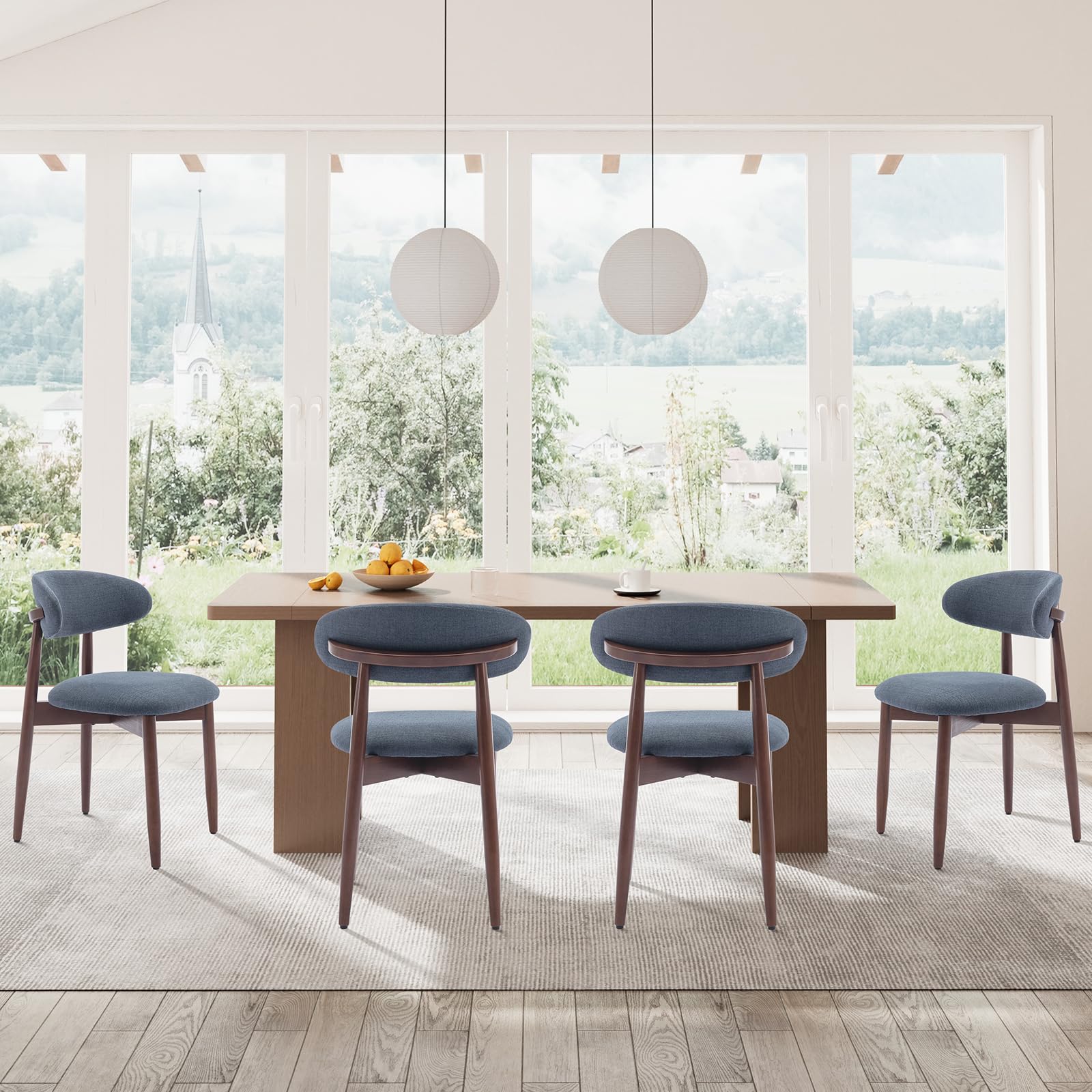 COLAMY Modern Dining Chairs Set with Wooden Legs – Upholstered Fabric Dining Room Chairs with Curved Backrest, Soft Cushion Seat