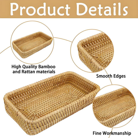 Alriedy 1 PCS Rattan Wicker Tray Basket Narrow Storage Tray Organizer, Rectangular Small Rattan Basket – Stylish Durable Organizer for Bathroom