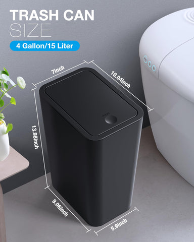 ITCPRL Bathroom Trash Can with Lid, 2 Pack 4 Gallons/15 Litres Garbage Can with Pop-Up Lid, Small Plastic Trash Can