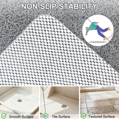 Shower Mat Non Slip Anti Mould: Bath Mats for Inside Bath- 60 x 40 cm Anti Slip Shower Mats for Inside Shower- Loofah Shower Mat Grey Long Washable
