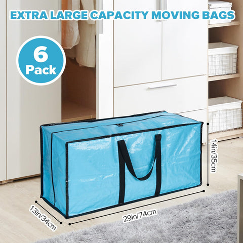 6 Pack Extra Large Strong Moving Boxes with Lid and Zips, Heavy Duty Big Storage Bag Box for Moving House, Clothes, Duvet, Travelling, Laundry Bags