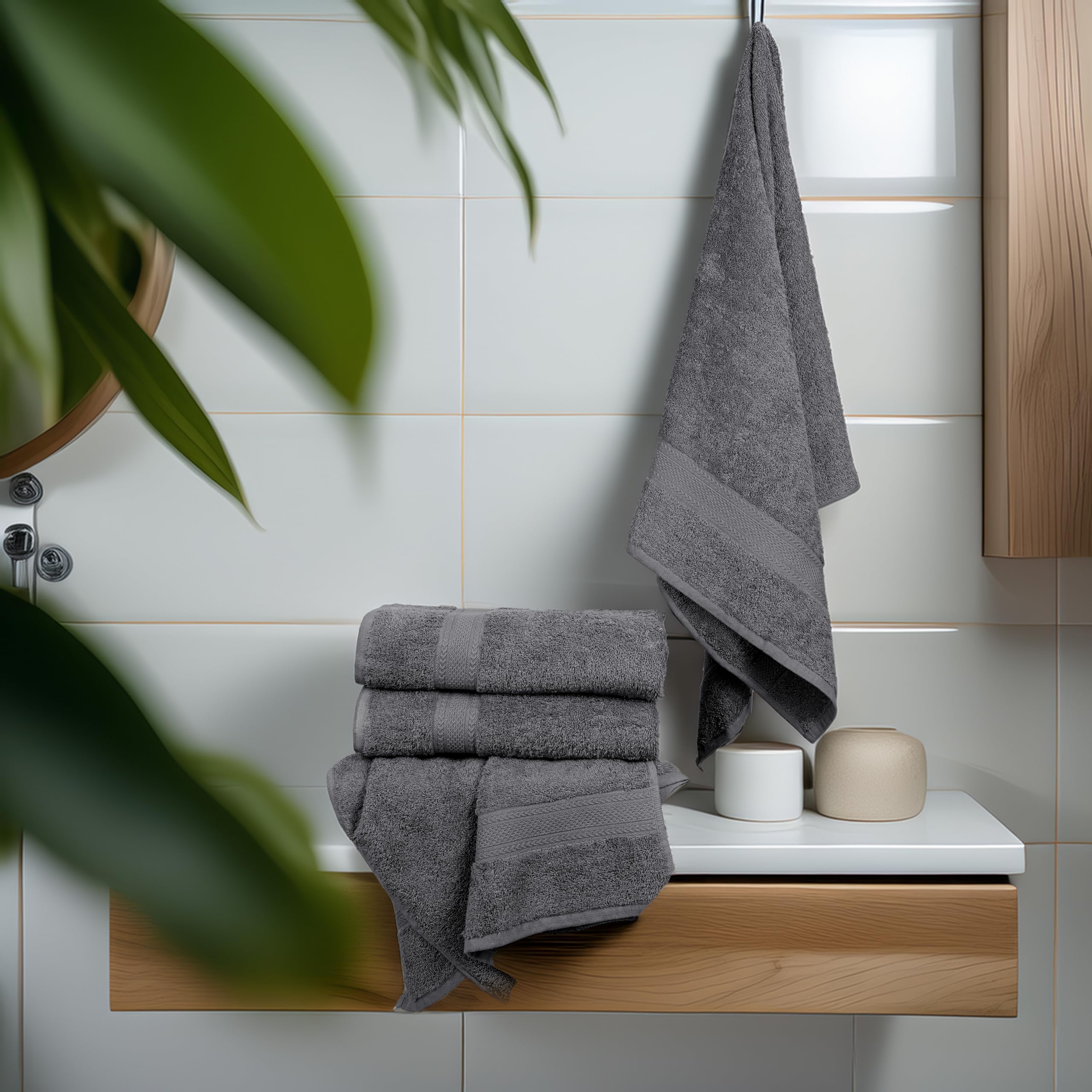 TEXCRAFT Bath Towel Set, Cotton Terry Towels for Bathroom, Quick Dry, Lightweight, Highly Absorbent, Soft Feel, 24 x 48 Pack of 6 for Shower, Pool