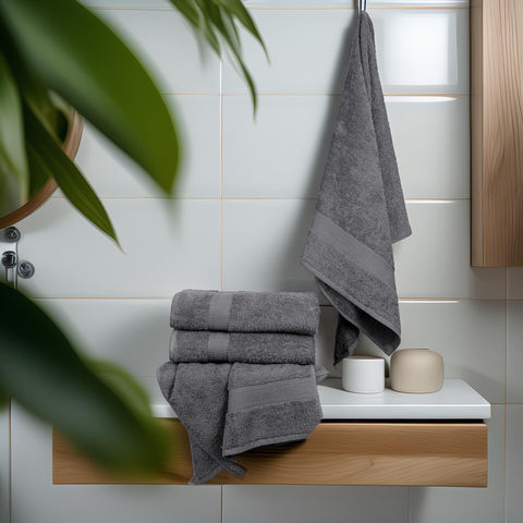 TEXCRAFT Bath Towel Set, Cotton Terry Towels for Bathroom, Quick Dry, Lightweight, Highly Absorbent, Soft Feel, 24 x 48 Pack of 6 for Shower, Pool