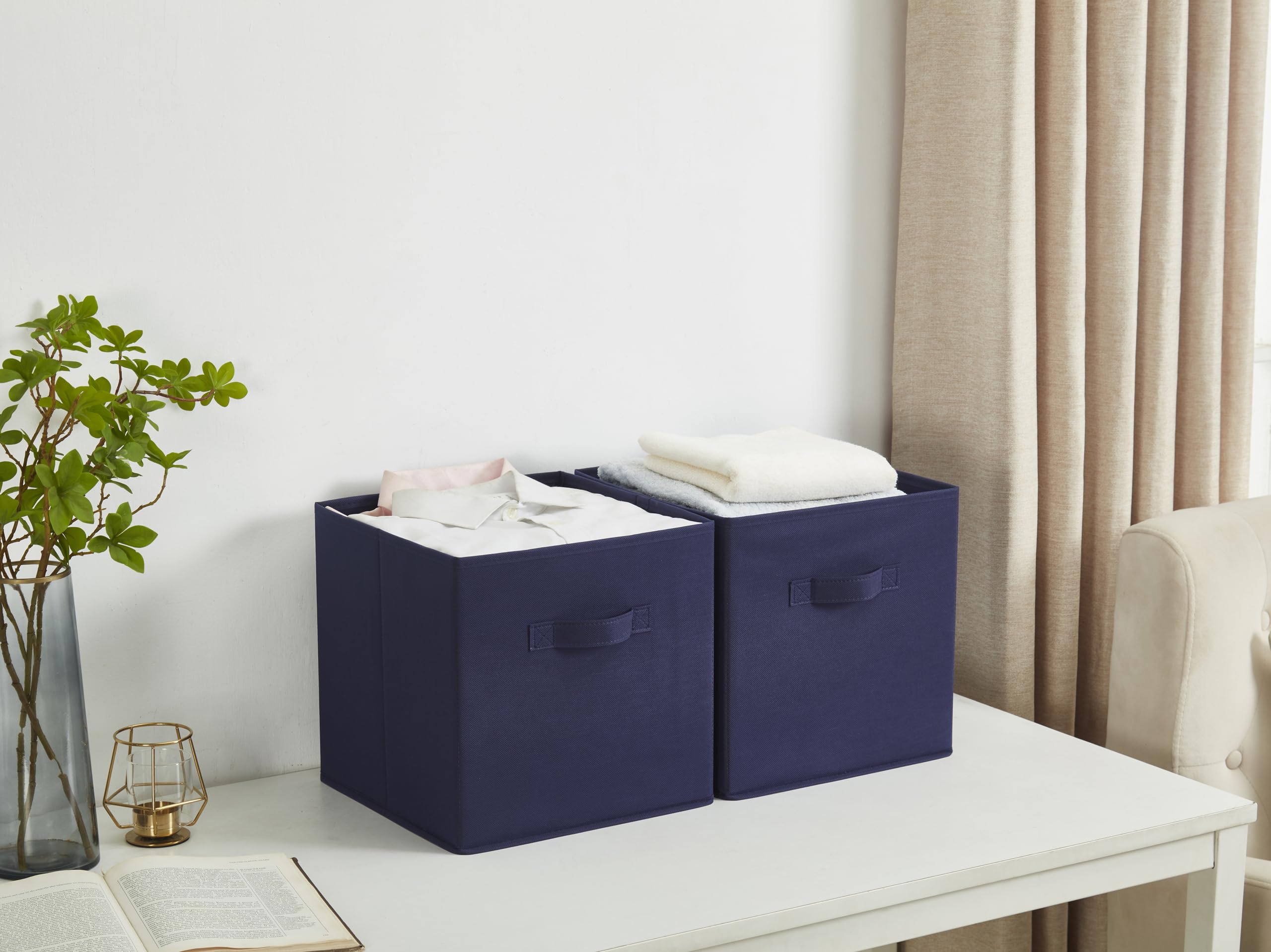 WEBEASY Foldable Storage Cube Basket Bin, Set of 6, 28 x 28 x 28 cm (Navy)