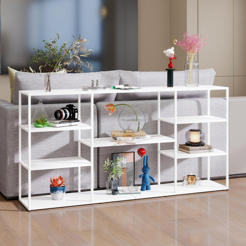 HDANI 160cm Extra Long Sofa Console Table,Narrow Modern Entryway Table Behind Couch with Storage Shelves,4 tier Shelf Bookshelf for Living