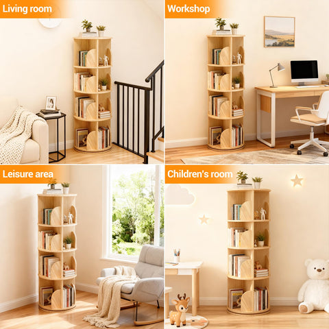 Lidzopas 360° Rotating Bookcase, Solid Wood Standing Shelf, Floor Standing Bookcase, Multifunctional Bookcase, Storage Shelf for Children, Adults
